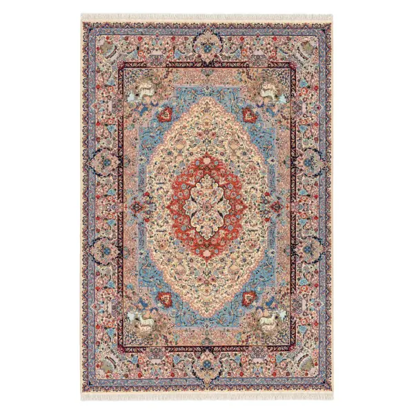 Kashmar Handwoven Blue & Ivory Wool Oriental Rug – 10×13