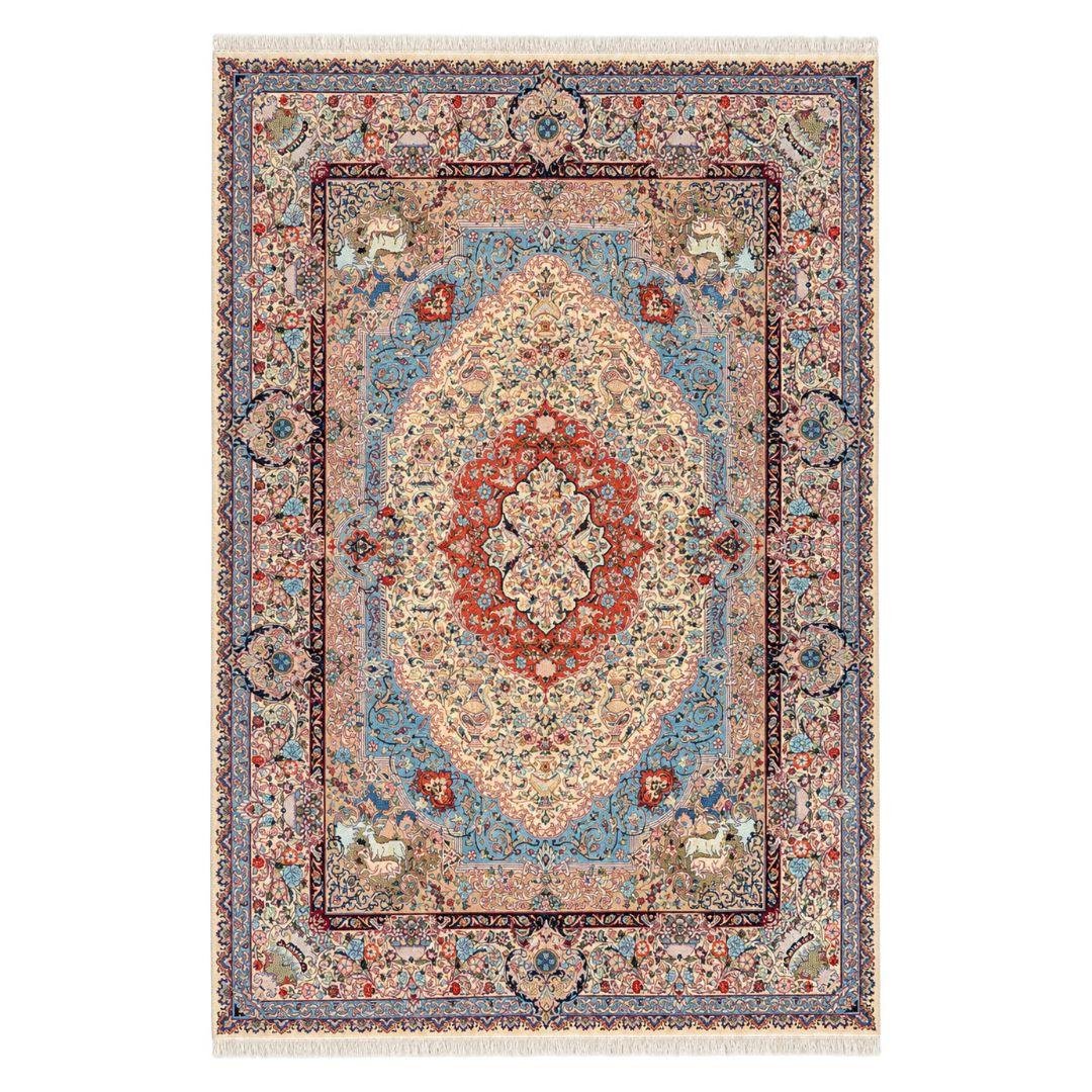 Kashmar Handwoven Blue & Ivory Wool Oriental Rug – 10×13
