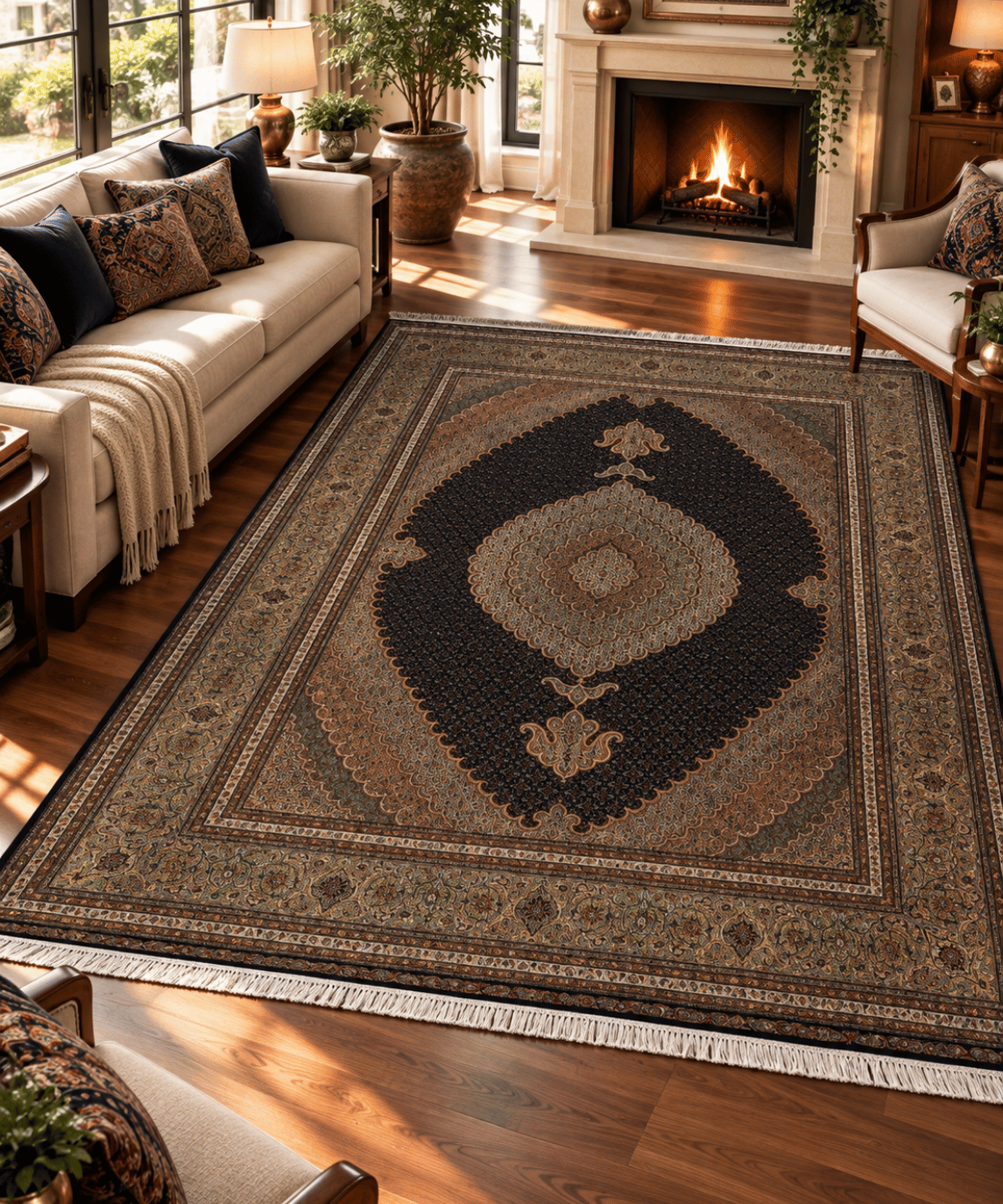 Traditional Tabriz Wool & Silk Handwoven Oriental Rug – 8'2" × 11'6" View 1