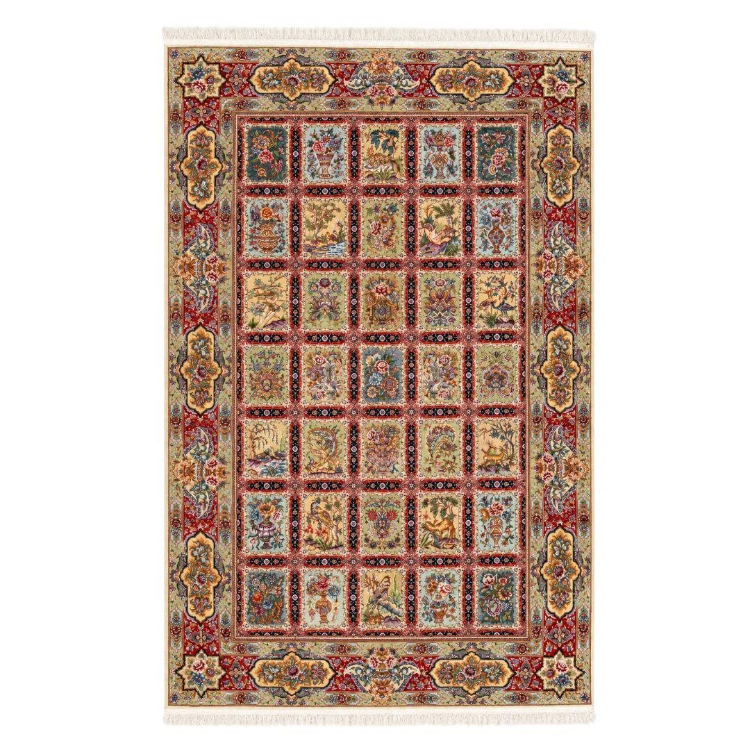 Handwoven Tabriz Garden Panel Silk Base Rug – 6'8" × 9'8"